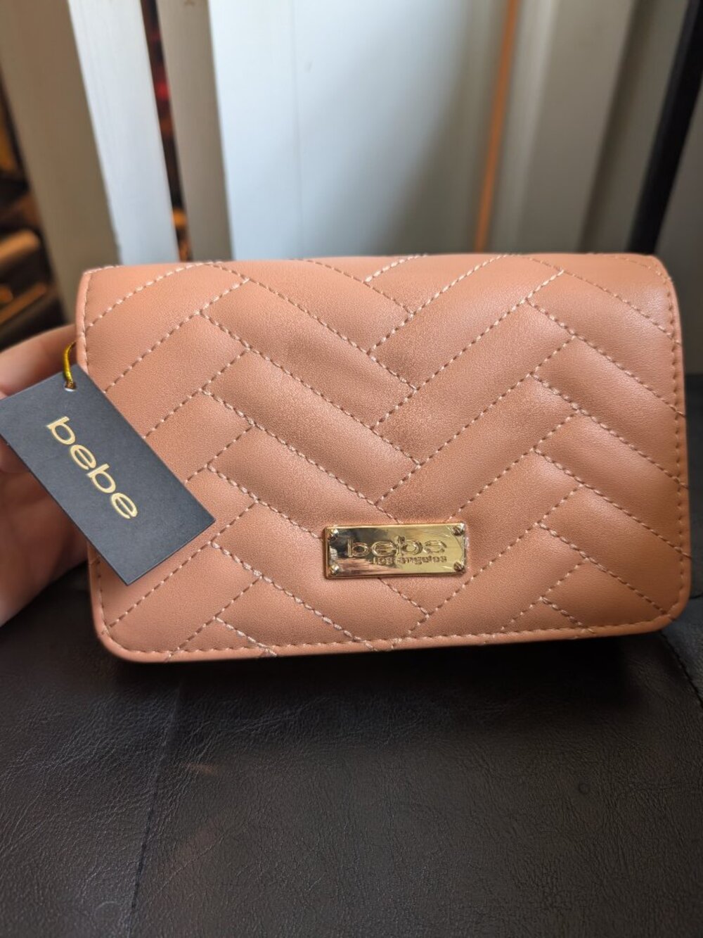 Bebe Sophia small, Crossbody Quilted, Nude bag with gold strap